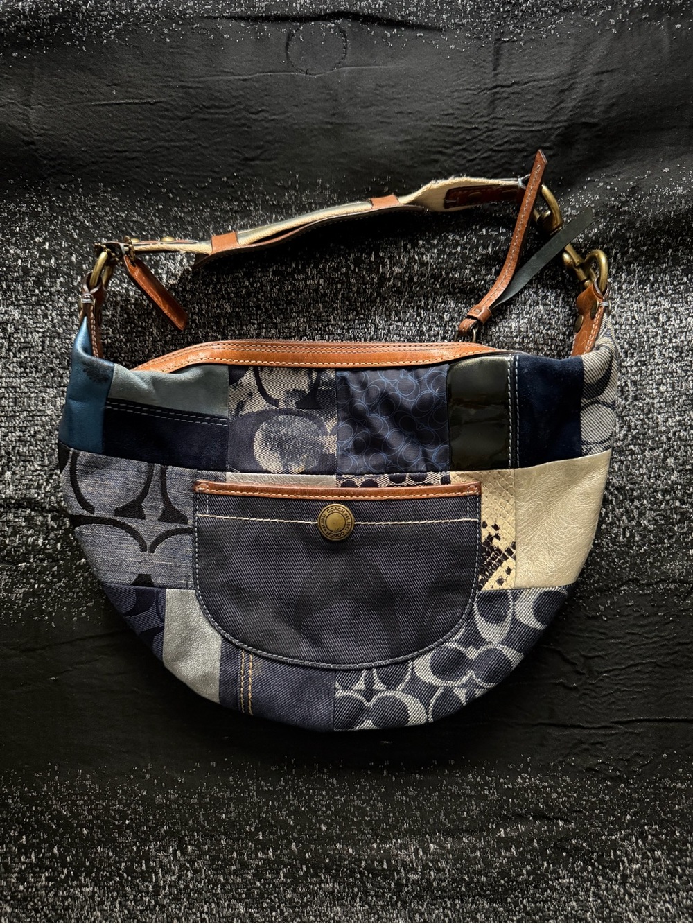 Coach Patchwork Shoulder Bag in Navy, Brown & Cream